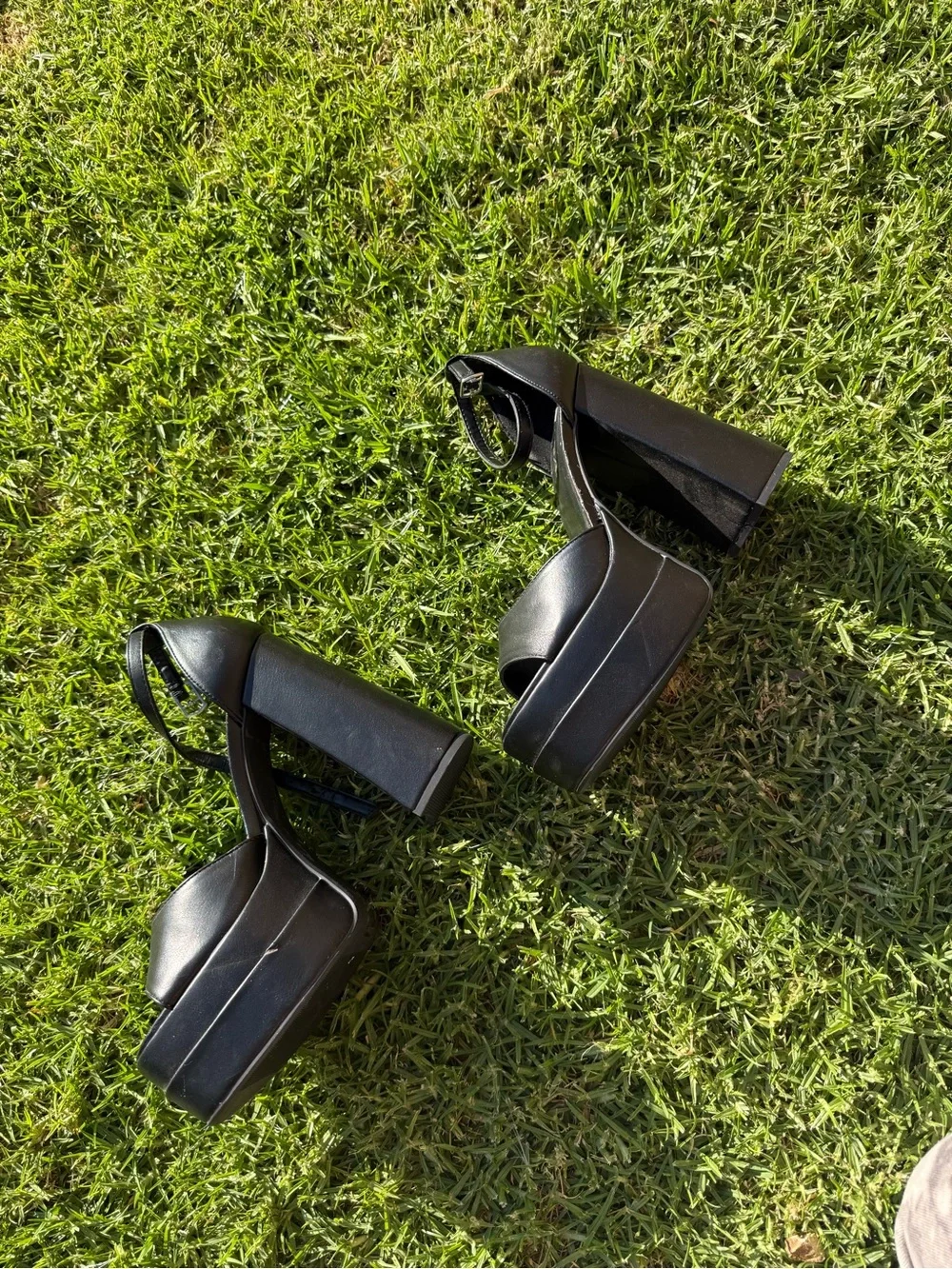 Soda Black Platform Block Heel Sandals